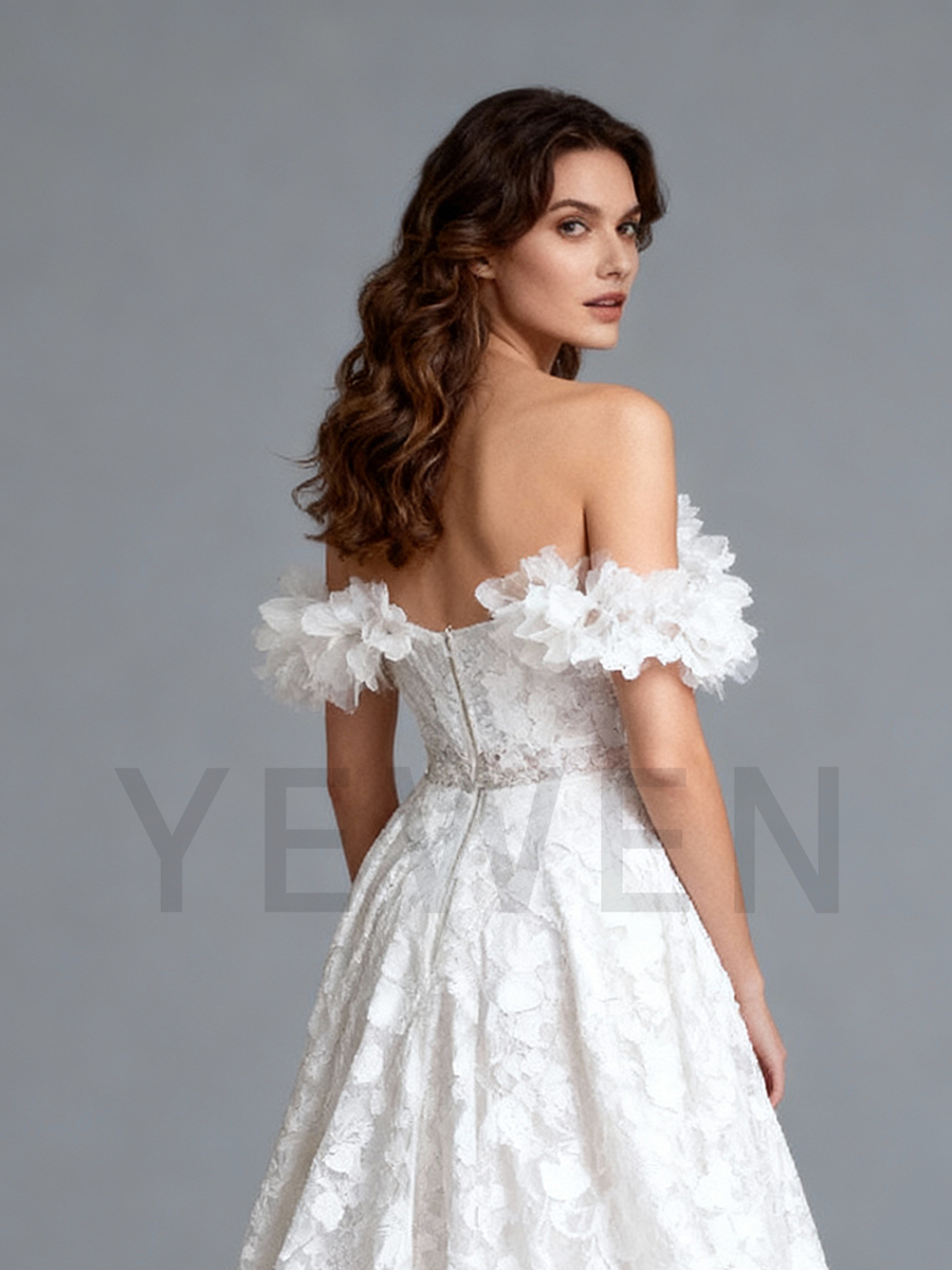 Romantic Off Shoulder Lace Wedding Dress Bridal Gown for Garden Wedding