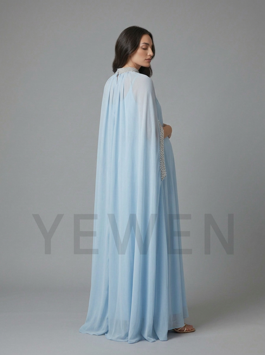 Mock Neck Rhinestone Cape Sleeve Maternity Baby Shower Dress YD261009