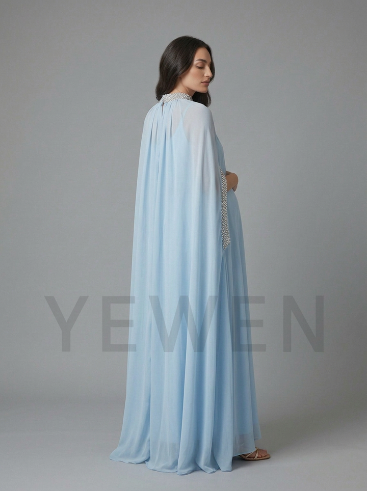 Mock Neck Rhinestone Cape Sleeve Maternity Baby Shower Dress YD261009