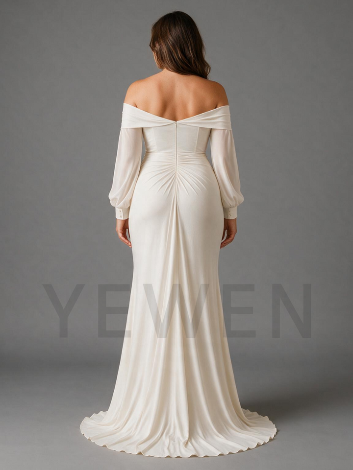 Ivory Off-Shoulder Puff Sleeves Maternity Dress For Baby Shower