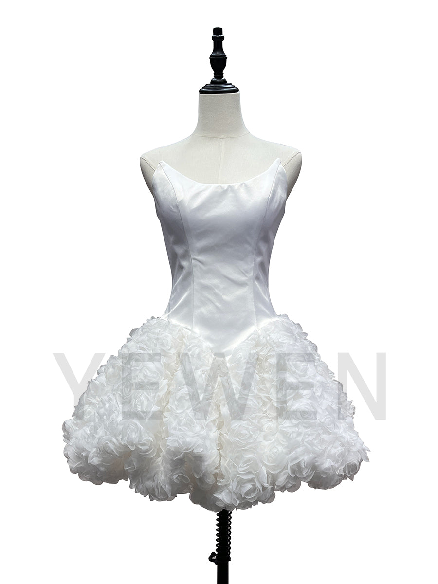 3D Flower Short Wedding Party Dress Special Occation Birthday Mini Prom Gown F25171J