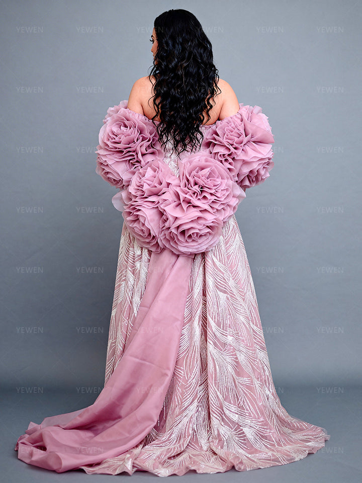 Luxurious Bridal Shrug. Rose Wedding Cape. Custom Color Flowery Shawl. Dreamy Event Cape with Sleeves