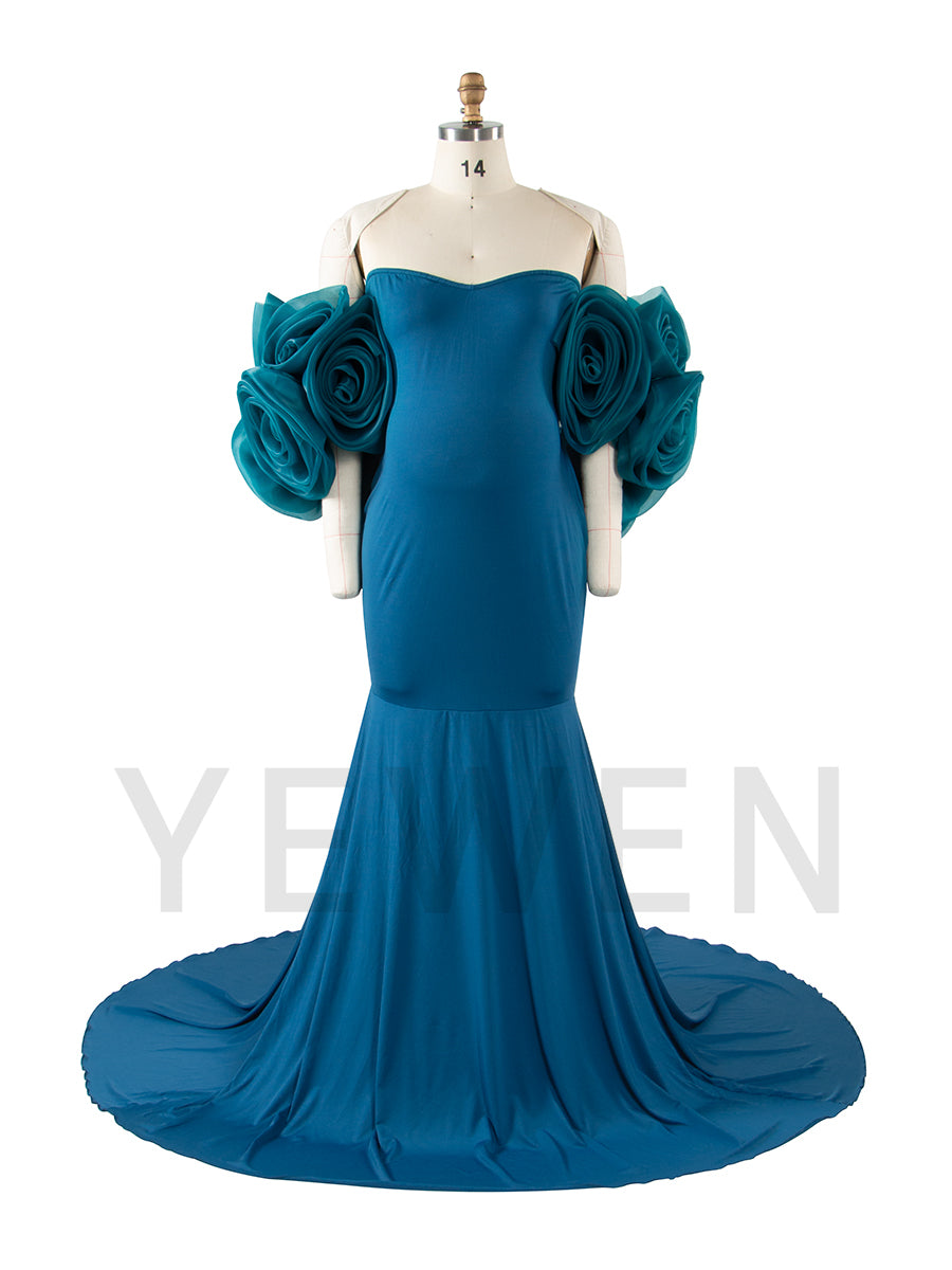 Purple Mermaid Maternity Dress with Floral Wraps Stretchy Maternity Dress Pregnancy Dress Shoot YW251008