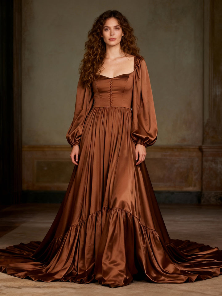 Long Train Satin Dress Flying Dress Photoshhot Dress YW240029