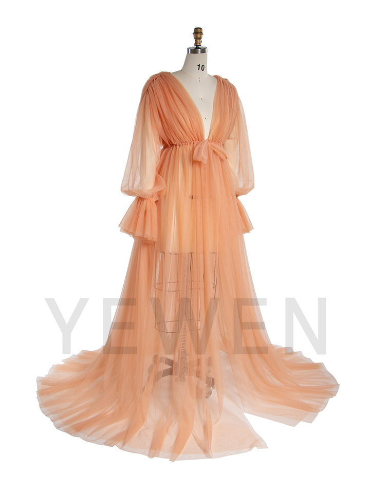 Long Sleeve Soft Tulle Sheer Maternity Dress Photo Shoot Dresses YW250069