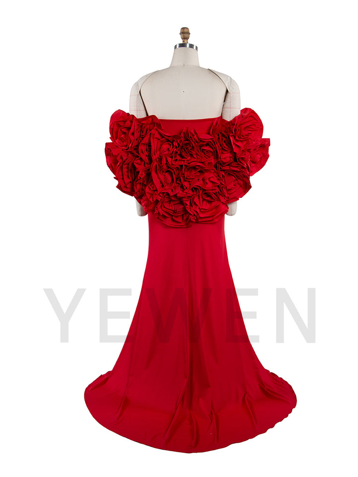 Red Maternity Flowers Cape with Skirt  2 Piece Set Pregnant Gowns Baby Shower Dress YW251040