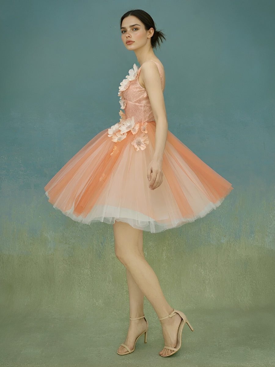 Elegant Tulle Mini Length Birthday Dress With 3d Floral Cocktail Dresses Cocktail Party Elegant Tulle Mini Length Birthday Dress With 3d Floral Cocktail Dresses Cocktail Party