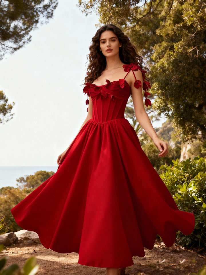 Red Elegant Prom Dress Spaghetti Straps Party Gown Birthday Gown
