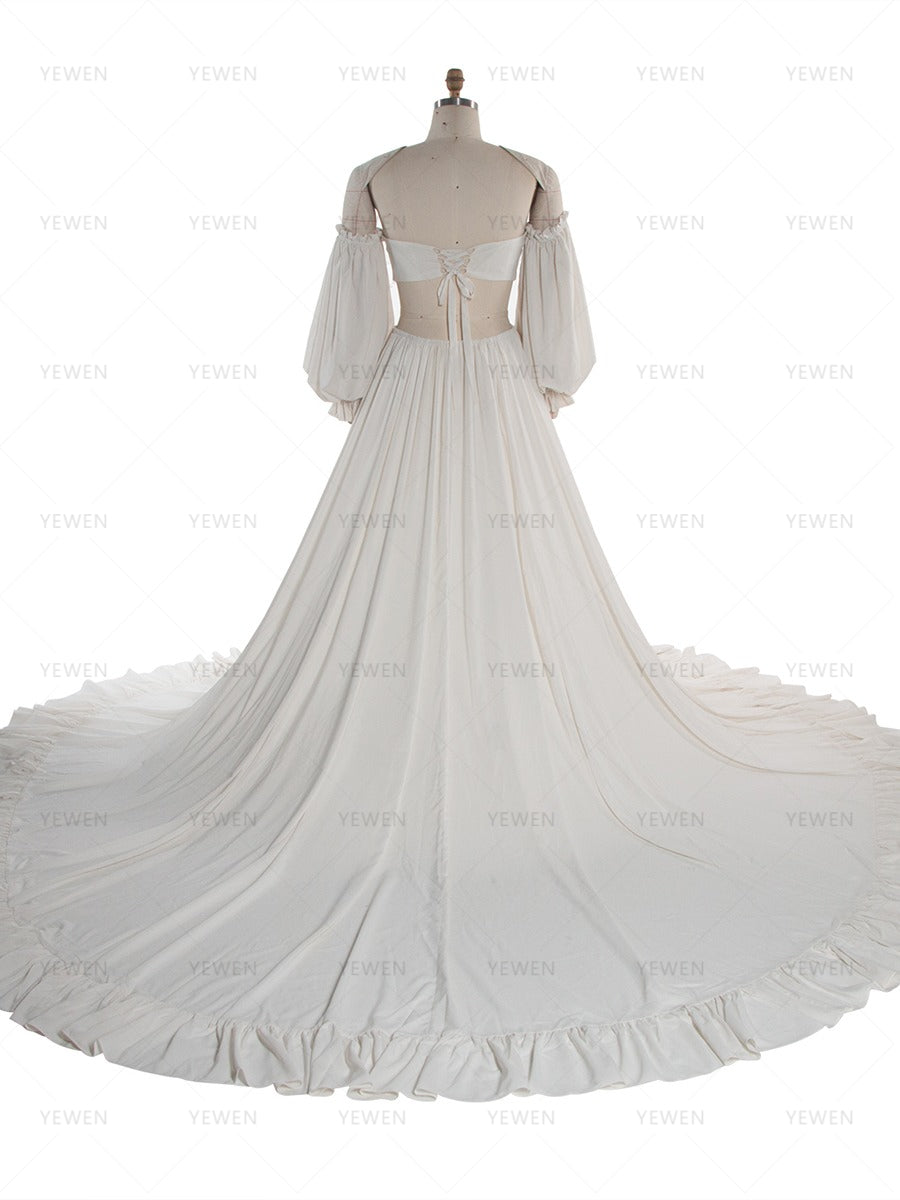 Chiffon Photoshoot Dresses Long Sleeve Twisted Crop Top with High Slit Maxi Skirt Baby Shower Dress Woman YW260293