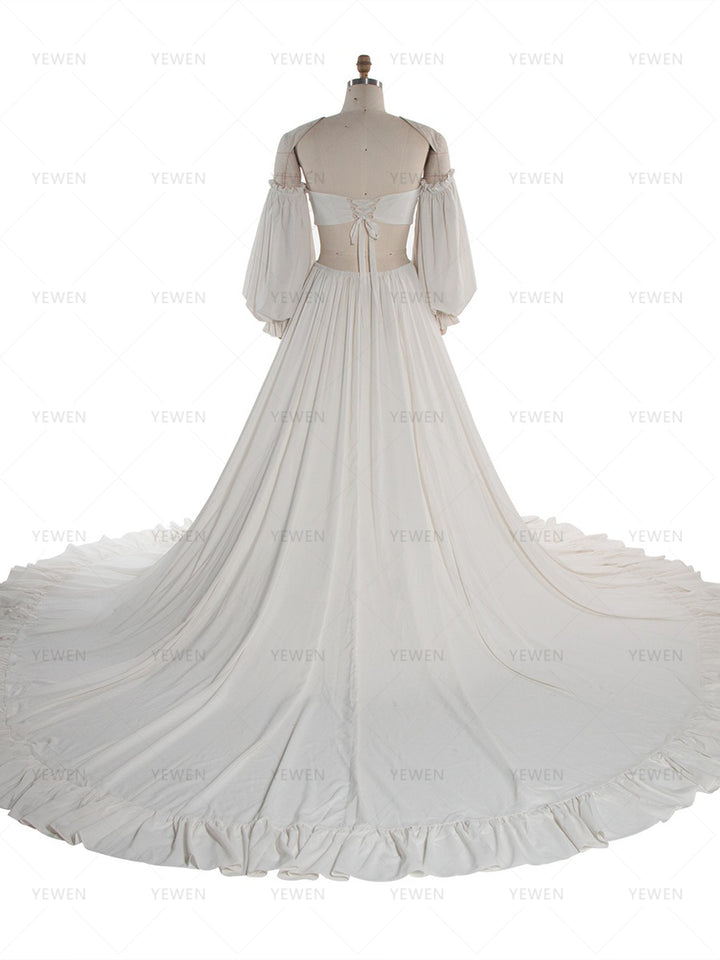 Chiffon Photoshoot Dresses Long Sleeve Twisted Crop Top with High Slit Maxi Skirt Baby Shower Dress Woman YW260293