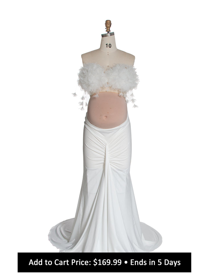 White Elegant Flowers Top with skirt 2 Pieces Bodycon Photoshoot Dress Maternity Photo Shoot Outfit YW260249