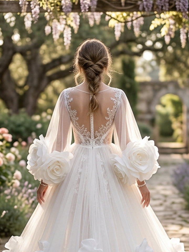 Organza Flower Bridal Robe Wedding Photoshoot Gown YD260704