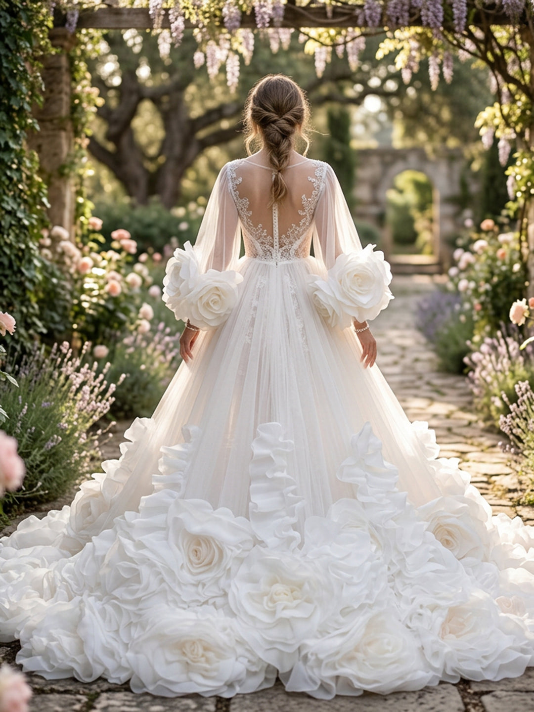 Organza Flower Bridal Robe Wedding Photoshoot Gown YD260704