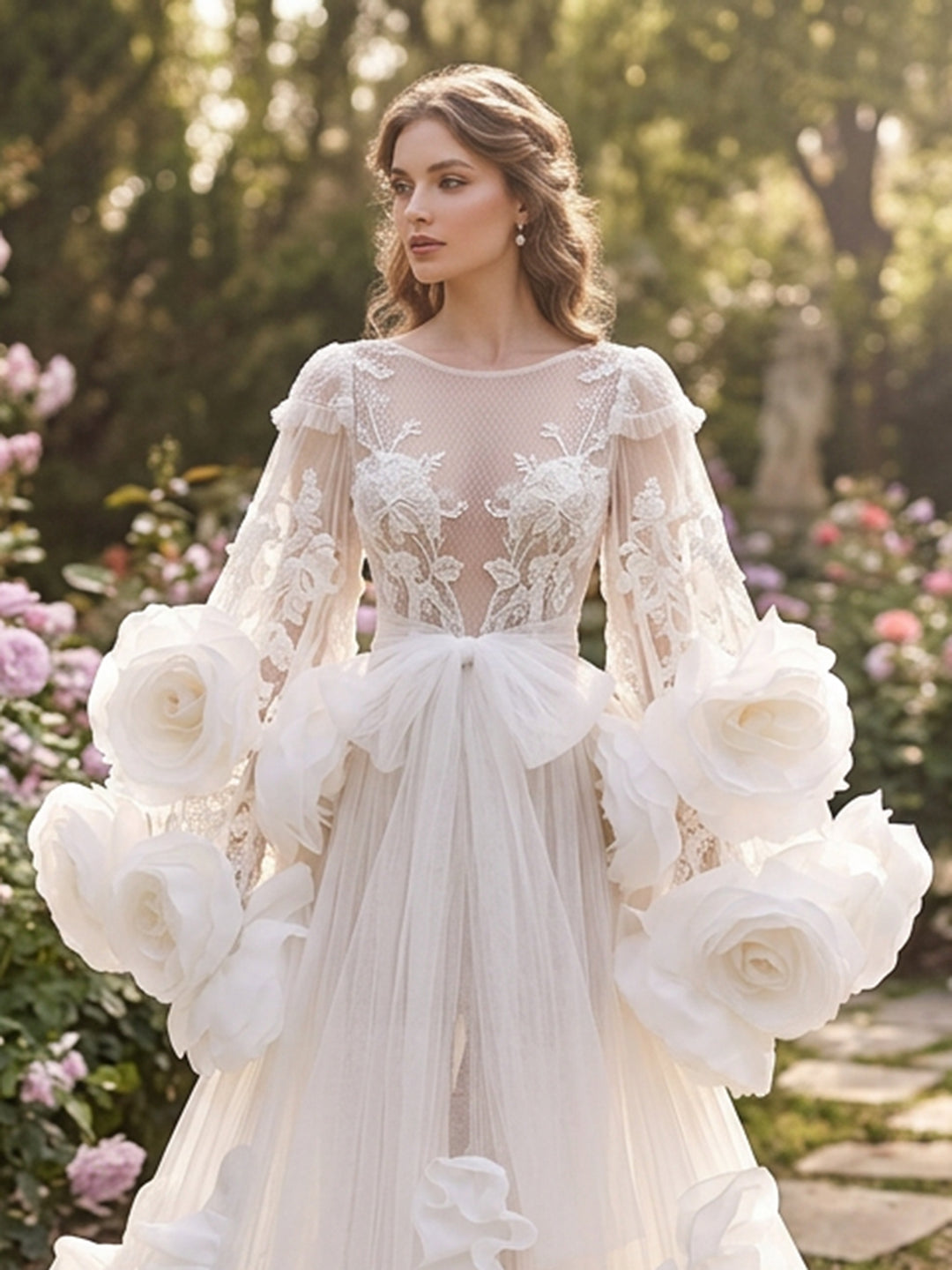 Organza Flower Bridal Robe Wedding Photoshoot Gown YD260704