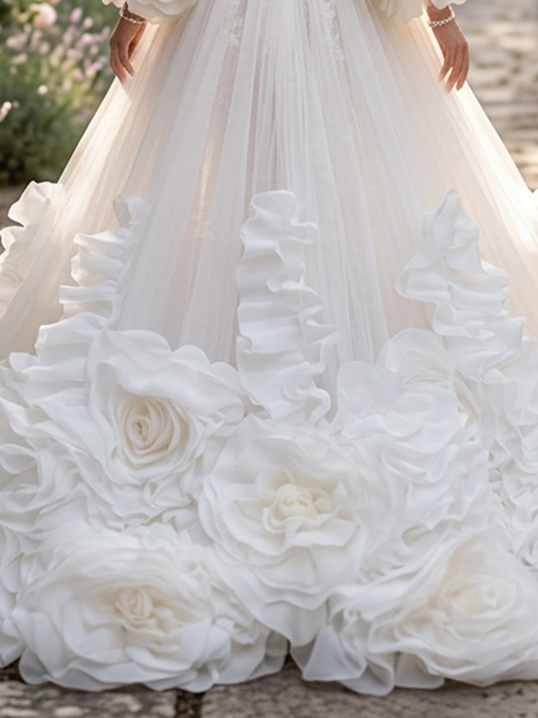 Organza Flower Bridal Robe Wedding Photoshoot Gown YD260704