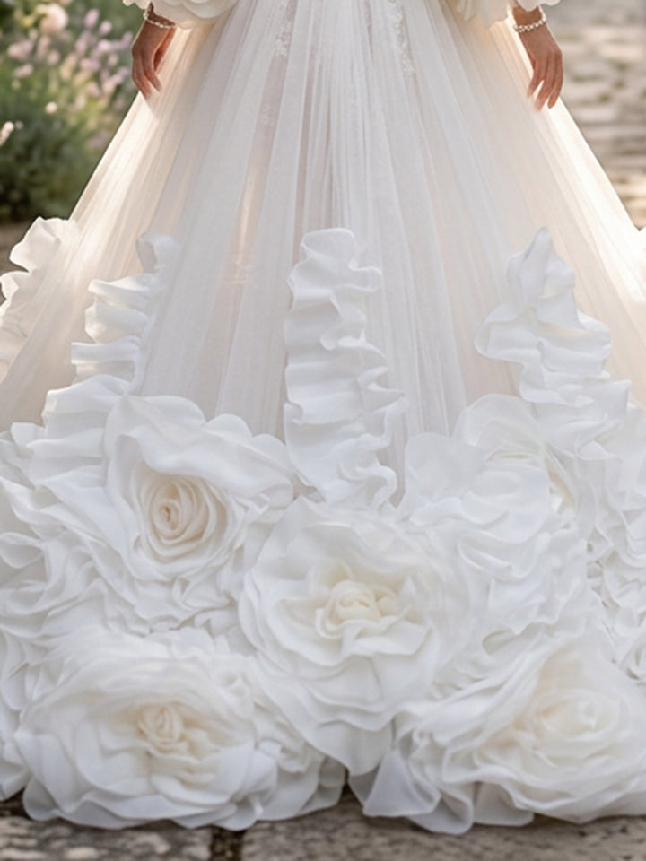 Organza Flower Bridal Robe Wedding Photoshoot Gown YD260704