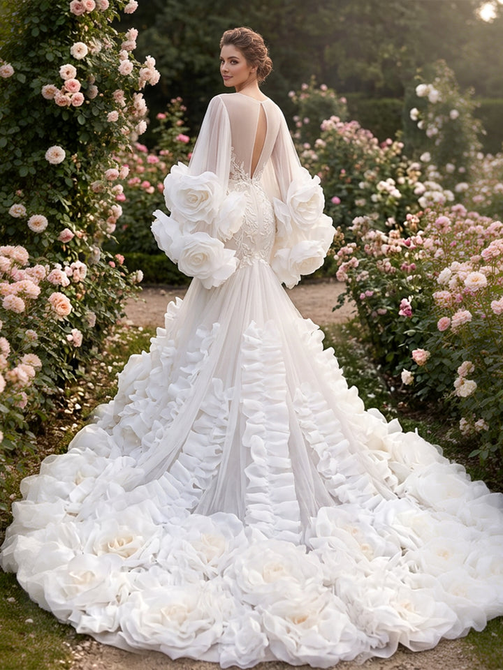 Bridal Robe with Flowers BottomTrain Boudoir Robe Wedding Robe YD260705