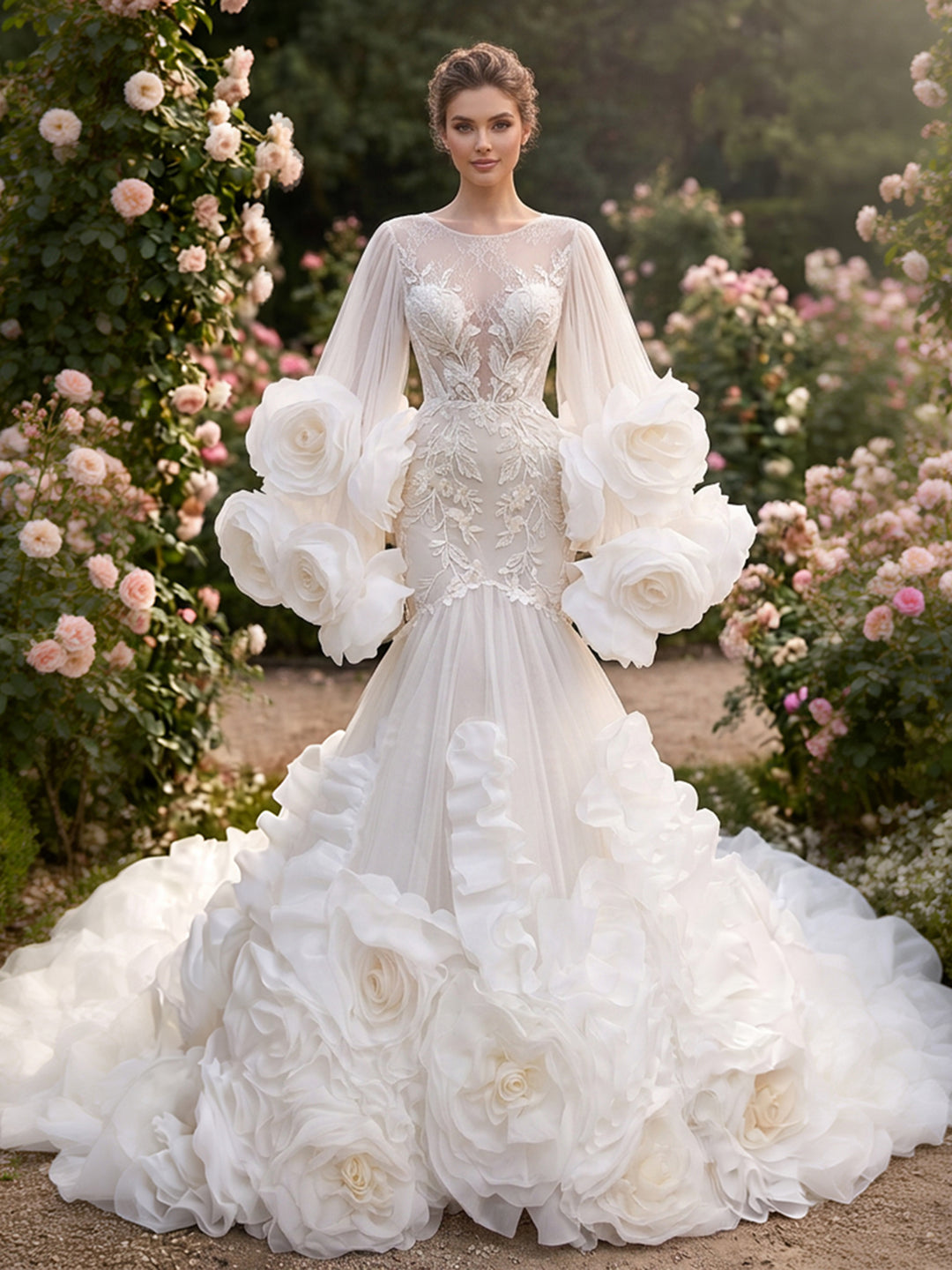 Bridal Robe with Flowers BottomTrain Boudoir Robe Wedding Robe YD260705