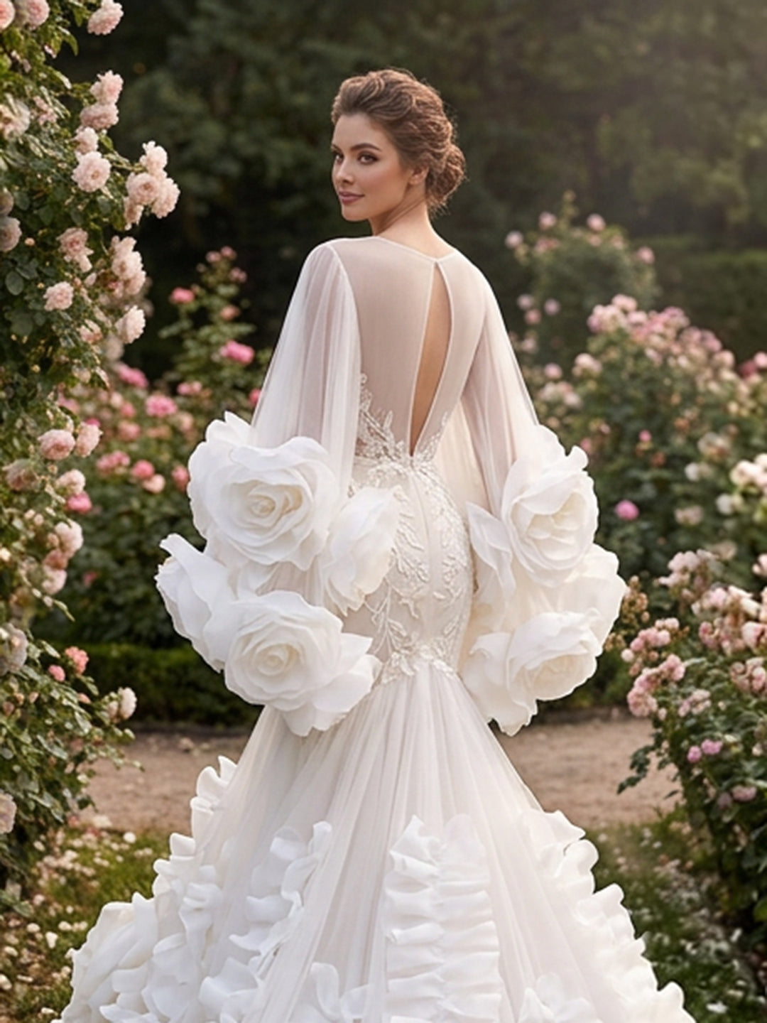 Bridal Robe with Flowers BottomTrain Boudoir Robe Wedding Robe YD260705