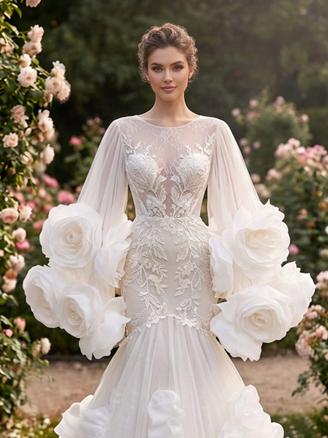 Bridal Robe with Flowers BottomTrain Boudoir Robe Wedding Robe YD260705