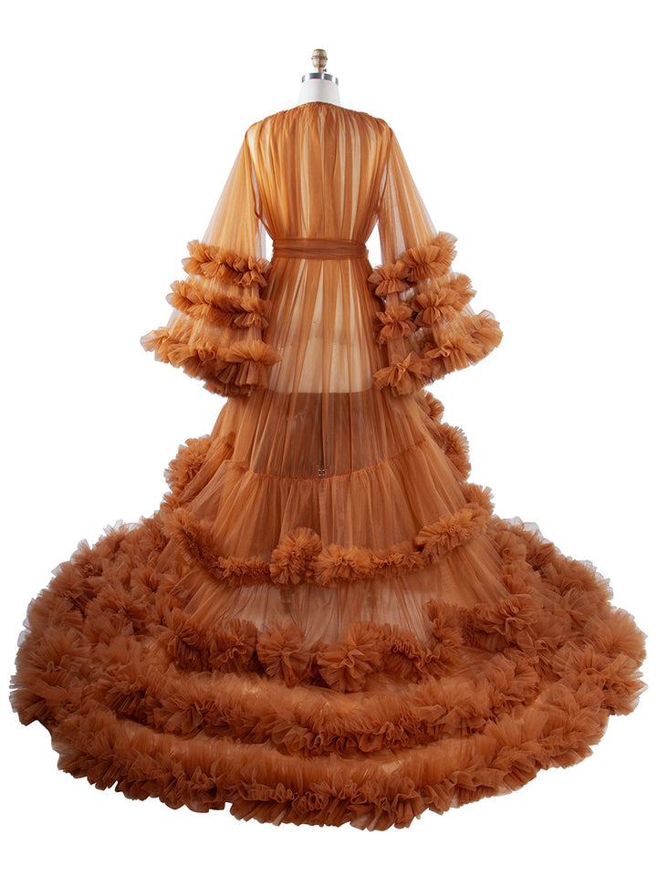 Tulle Ruffles Long Maternity Dress for Baby Shower Photography Pregnant Dress YW220931