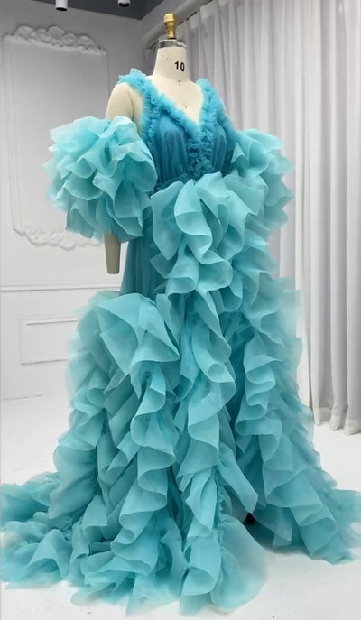 New Organza Ruffles, Tulle Photo Shoot Gown, Fluffy Maternity Photoshoot Dress 