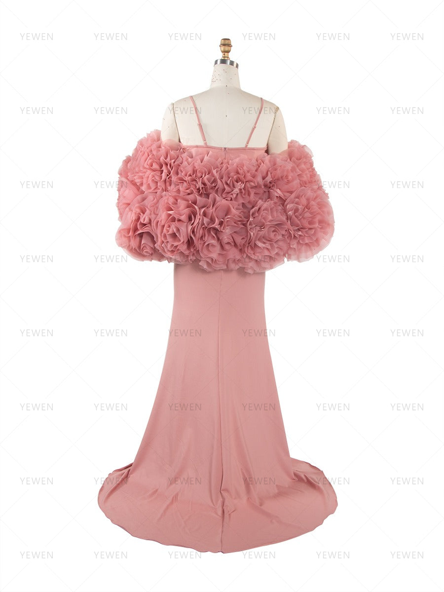 Pink Rose Cape Maternity Dress Photoshoot 2 Piece Set Gown YW260251