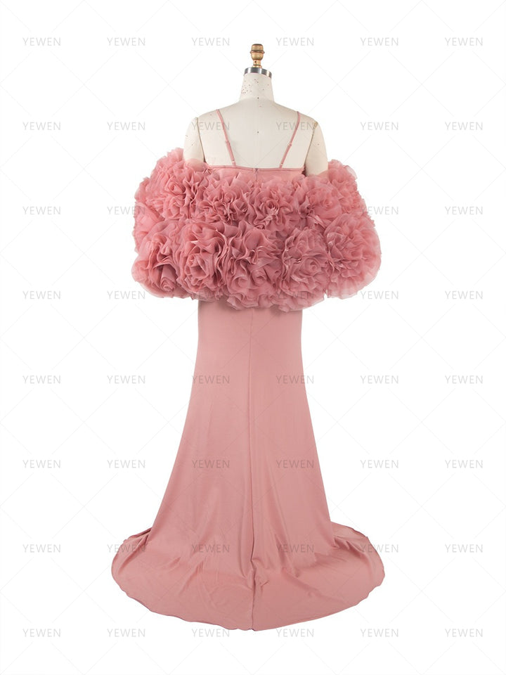 Pink Rose Cape Maternity Dress Photoshoot 2 Piece Set Gown YW260251