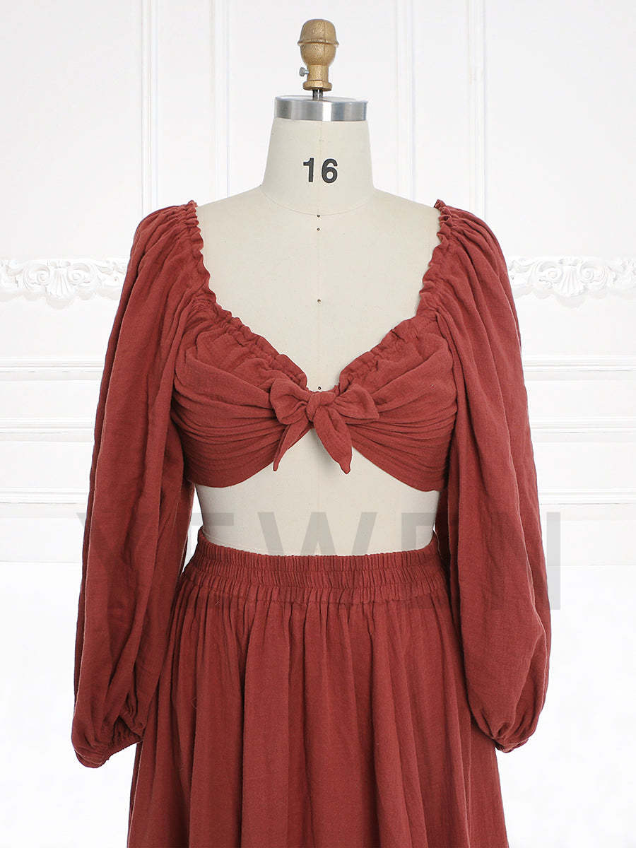 Long Sleeves Adjust Back Woman Cotton Maxi Dress Photoshoot Dresses Outfit YW231113