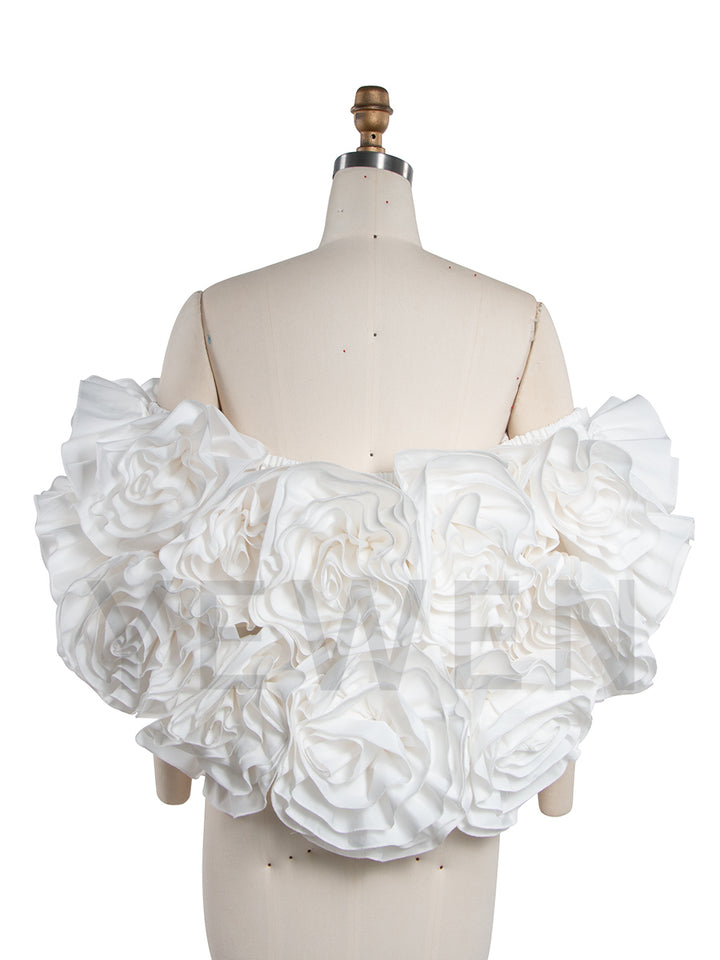 White Handmade Flower Bicep Jacket Women Cloak with Slip Bodysuit Photoshoot Props YW251041