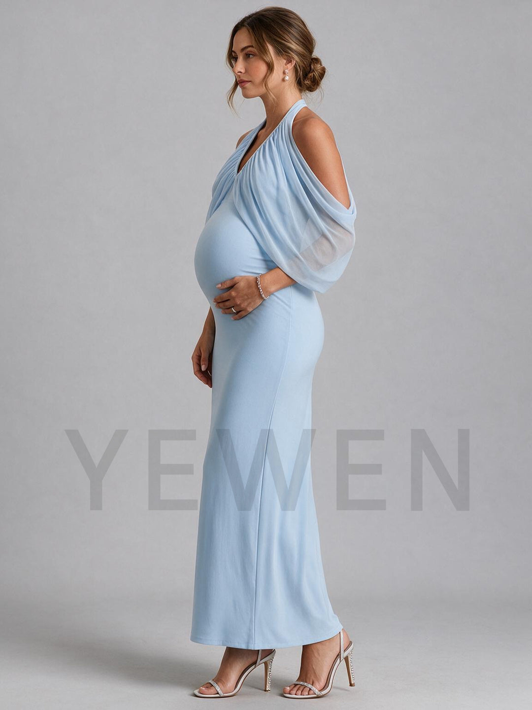 Halter V-Neck Cold Shoulder Maternity Dress for Baby Shower YM261005