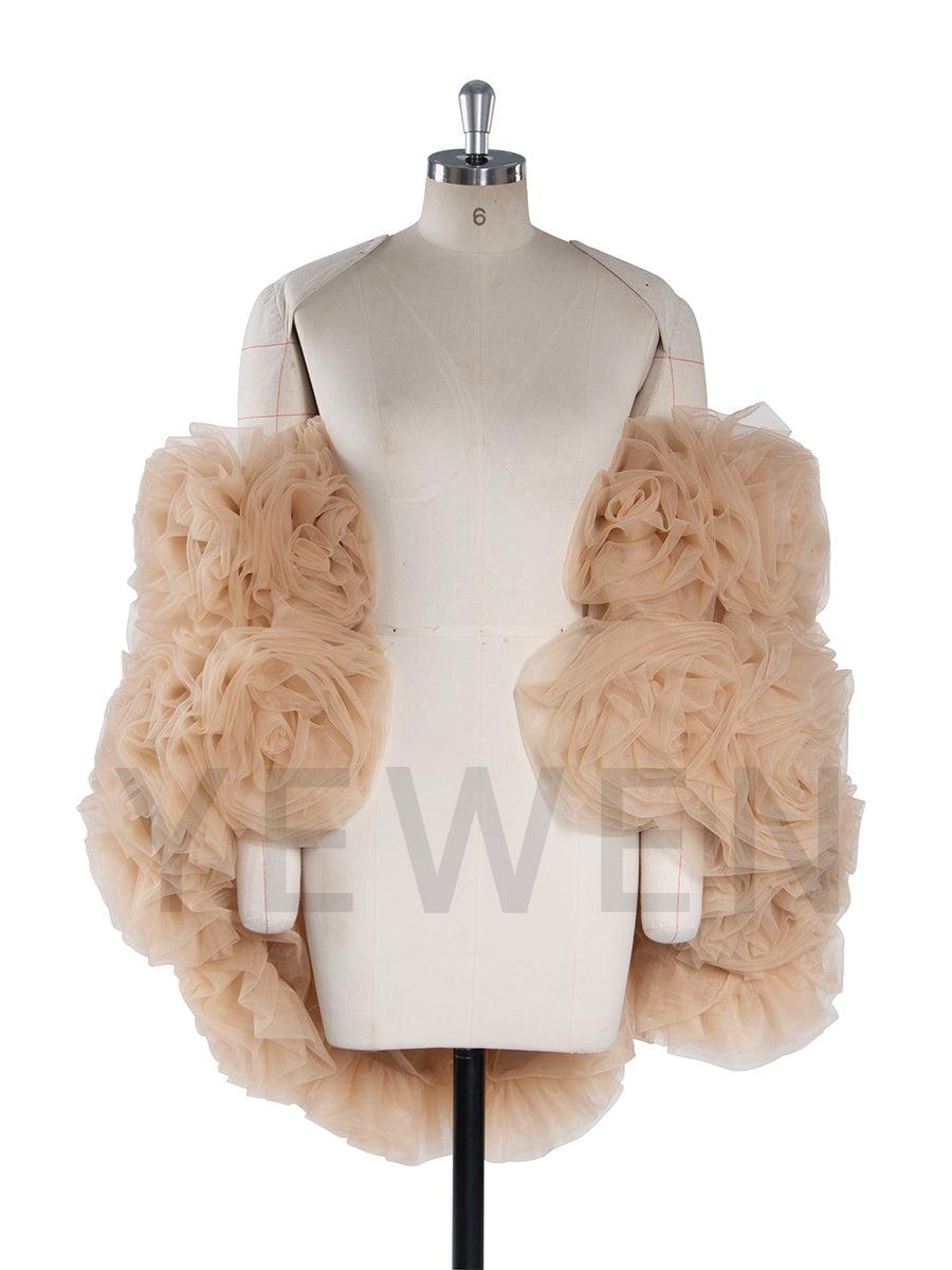 Tulle 3D Flower Short Cape Bridal Cover Up Photography Prop YW251011