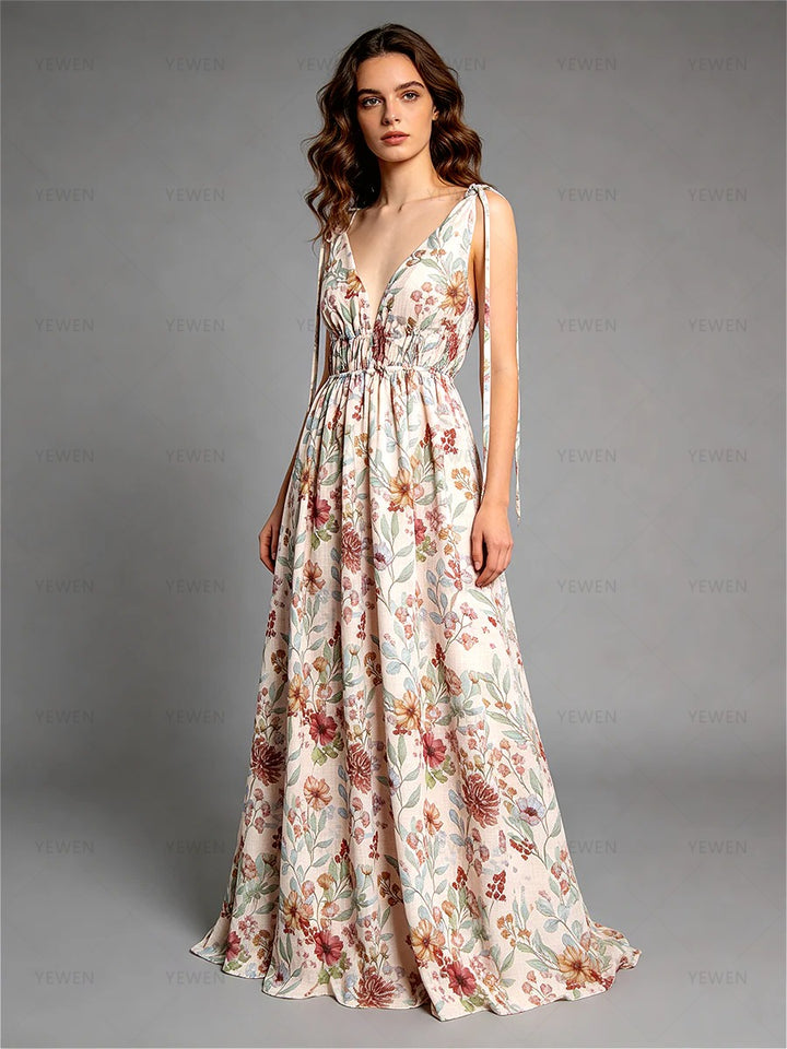 Boho Vintage Maxi Dress Spaghetti Strap Printing Photoshoot Gown YW260260
