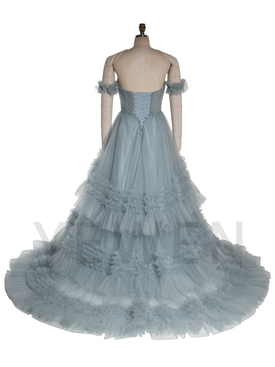 Elegant Sweetheart Tulle Gown Tiered Ruffles Evening Dress 2025