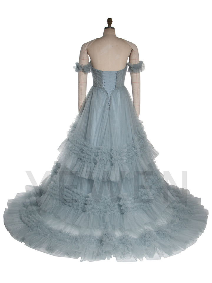 Elegant Sweetheart Tulle Gown Tiered Ruffles Evening Dress 2025