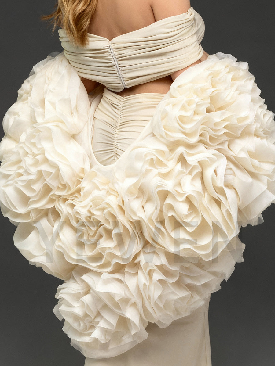 Beautiful 3 Piece Set for Photohoot Long Mermaid Dress with Flower Cape Shawl