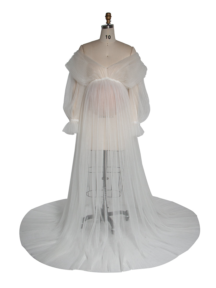 Long Sheer Tulle Maternity Dress for Photoshoot Pleated Pregnancy Gown for Photoshoots YW250029