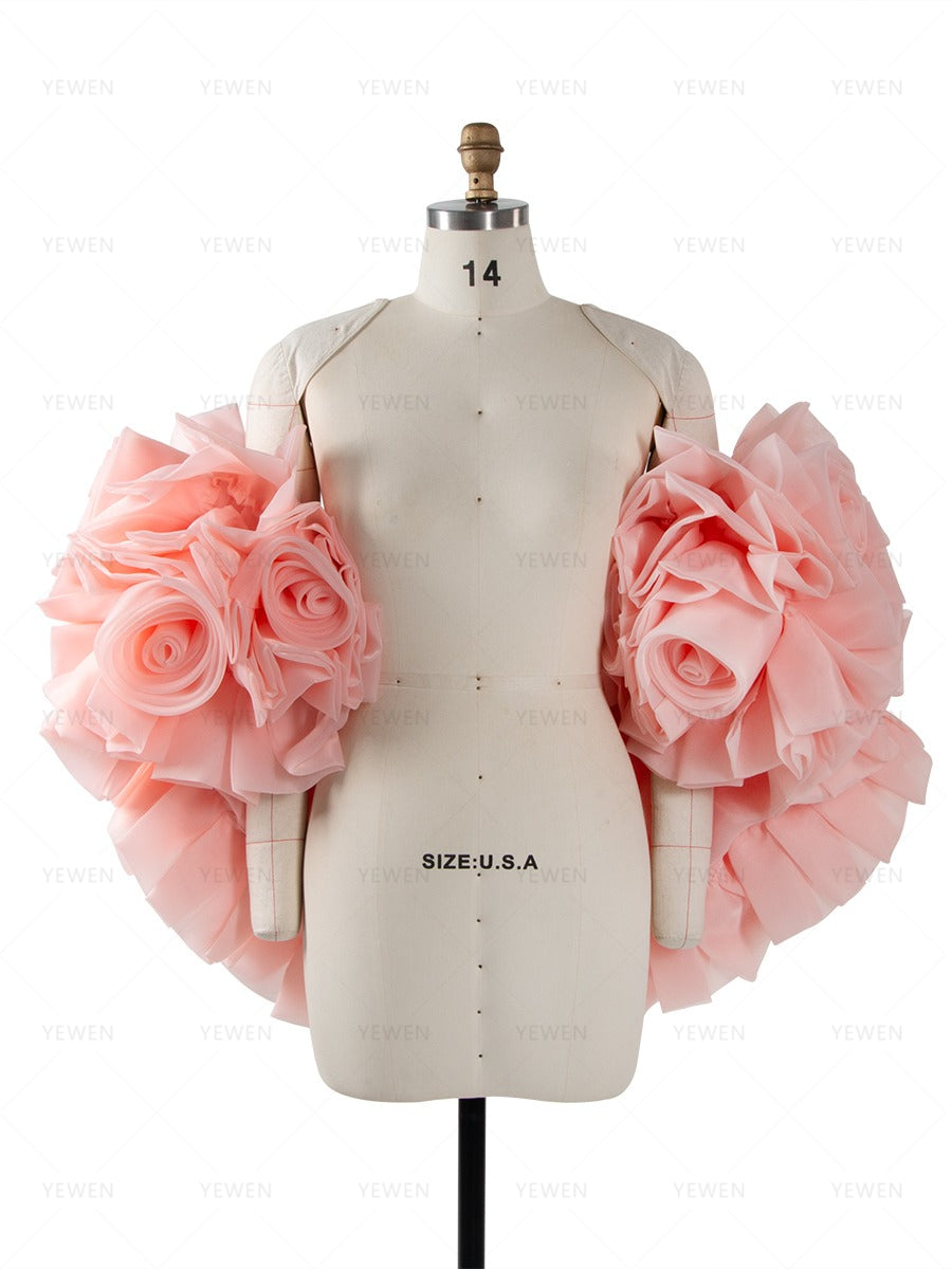 Bridal Cape /Wedding Billowing Organza 3D Flower Cape/ Rose Bridal Shrug/ Couture Cape For Photoshoot YW251005-2