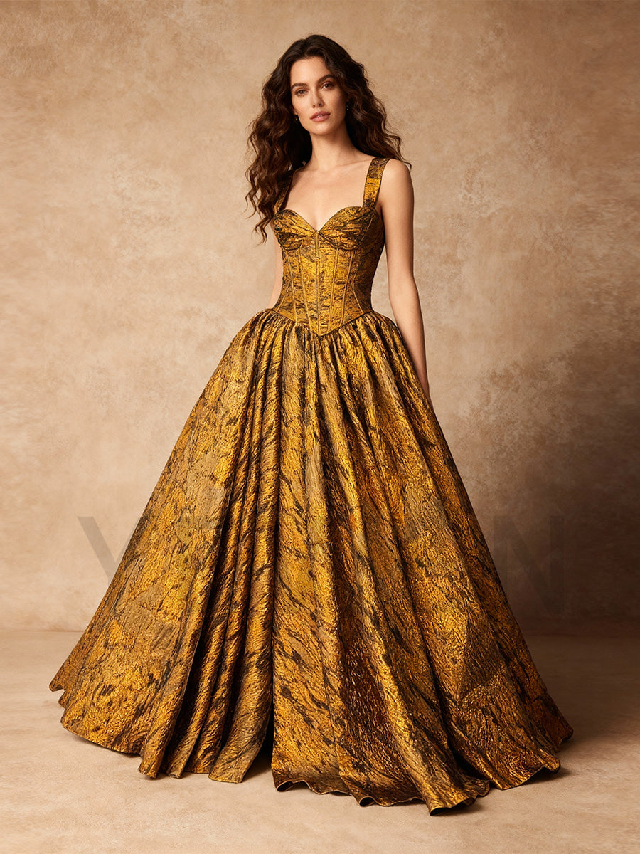 Luxurious Golden-brown Brocade Evening Dress Evening Occasions Dress