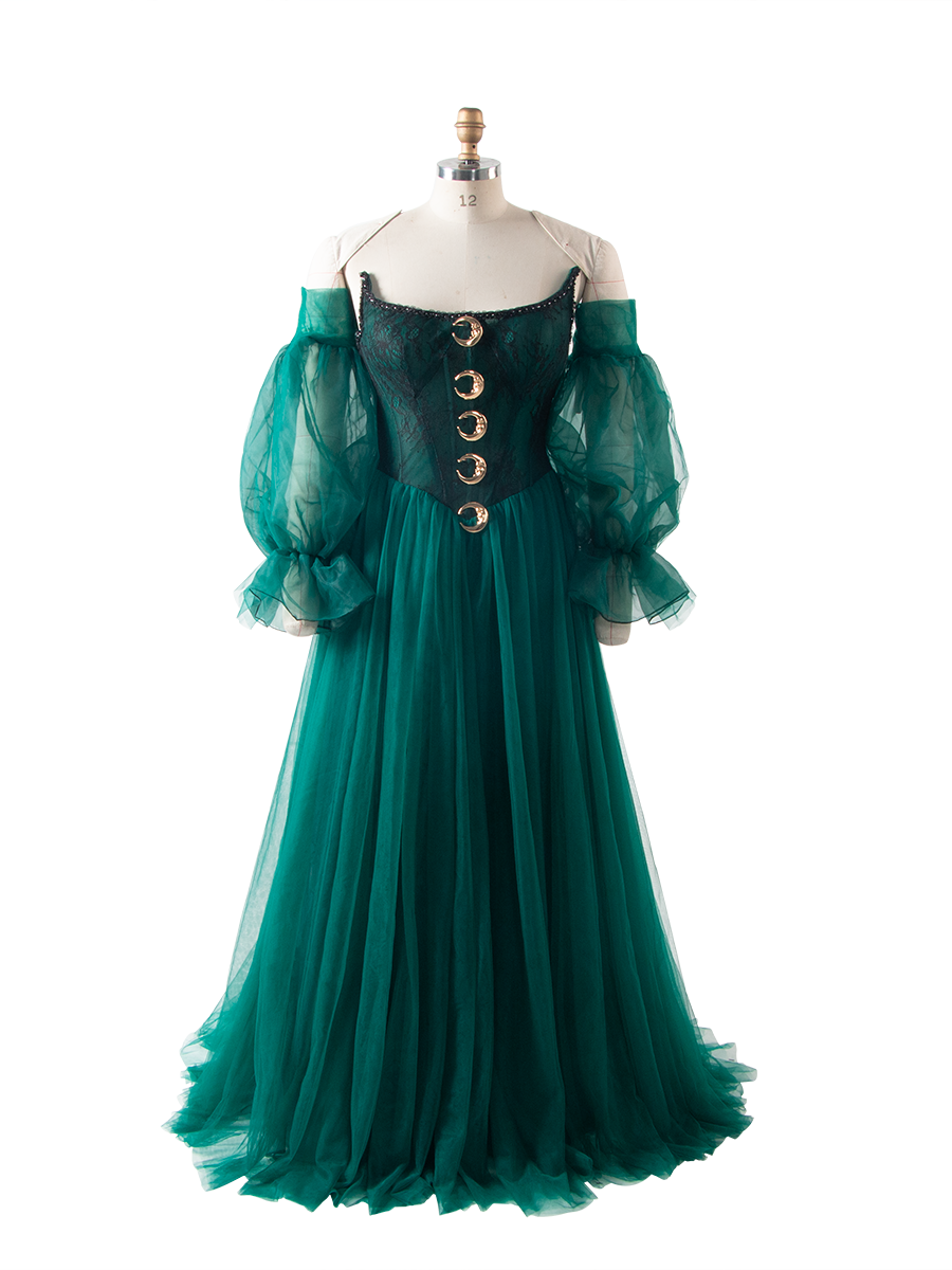 A Line Ball Gown Corset Waist Mesh Lace Floor Length Dress Photoshoot Dress YW250062