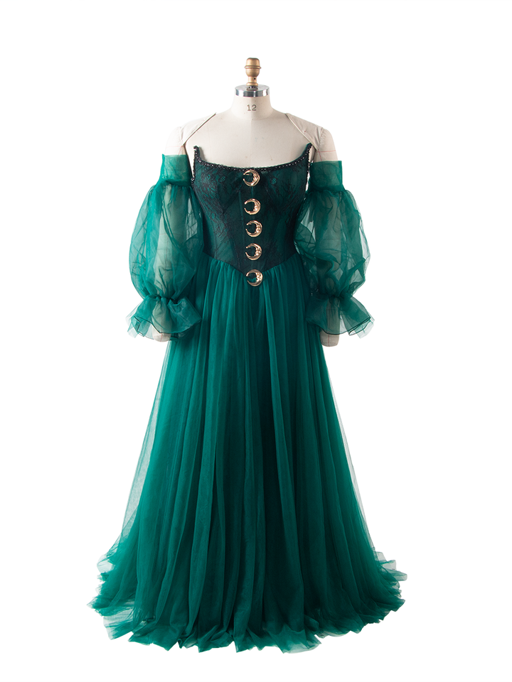 A Line Ball Gown Corset Waist Mesh Lace Floor Length Dress Photoshoot Dress YW250062
