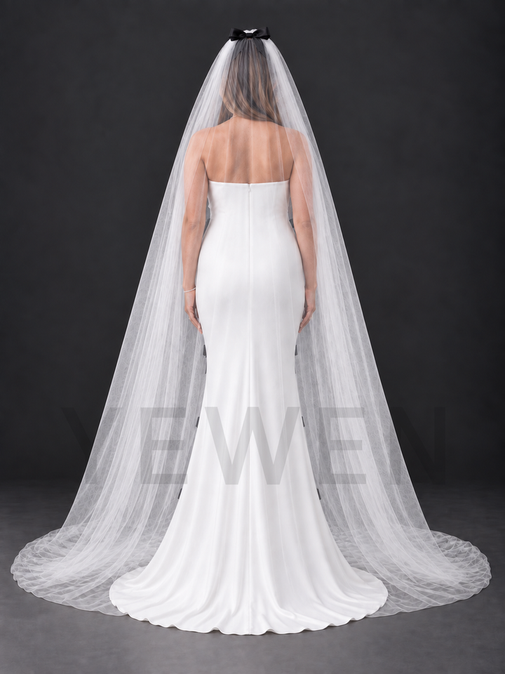 White Strapless Black Bow Maternity Wedding Dress with Veil HA260918