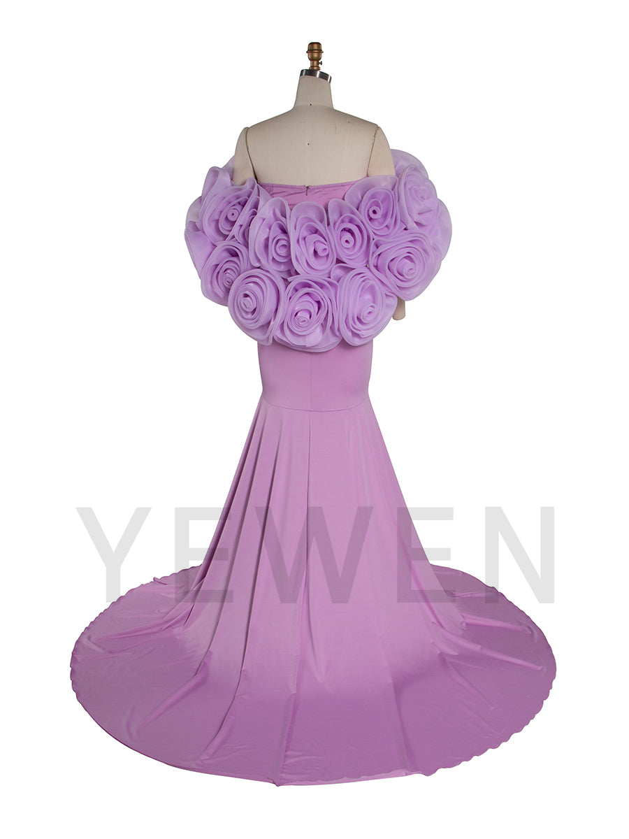 Purple Mermaid Maternity Dress with Floral Wraps Stretchy Maternity Dress Pregnancy Dress Shoot YW251008