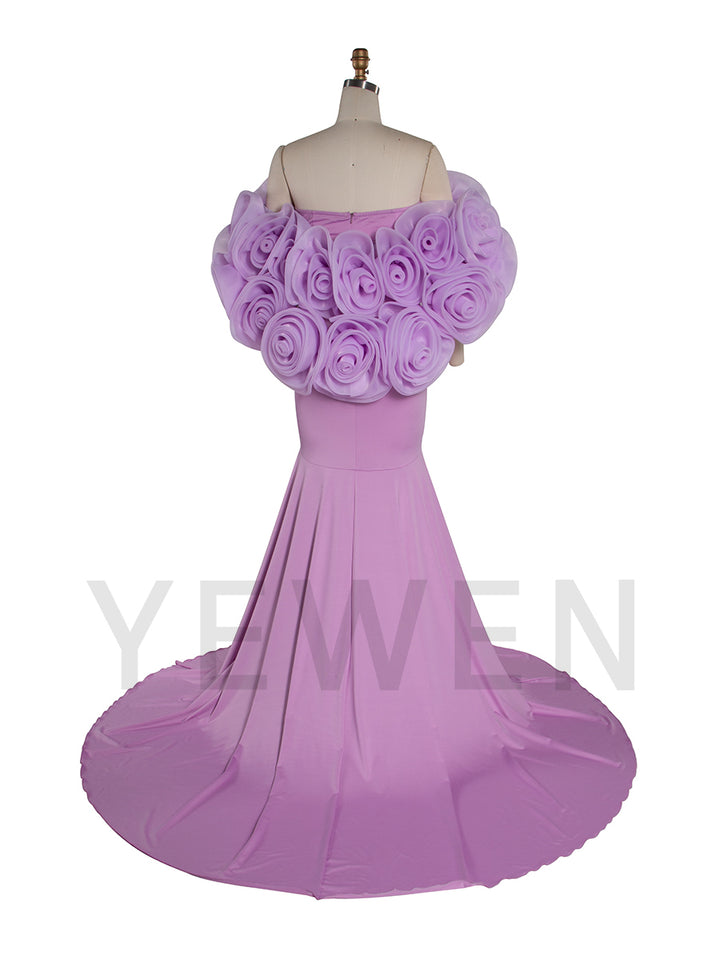 Purple Mermaid Maternity Dress with Floral Wraps Stretchy Maternity Dress Pregnancy Dress Shoot YW251008