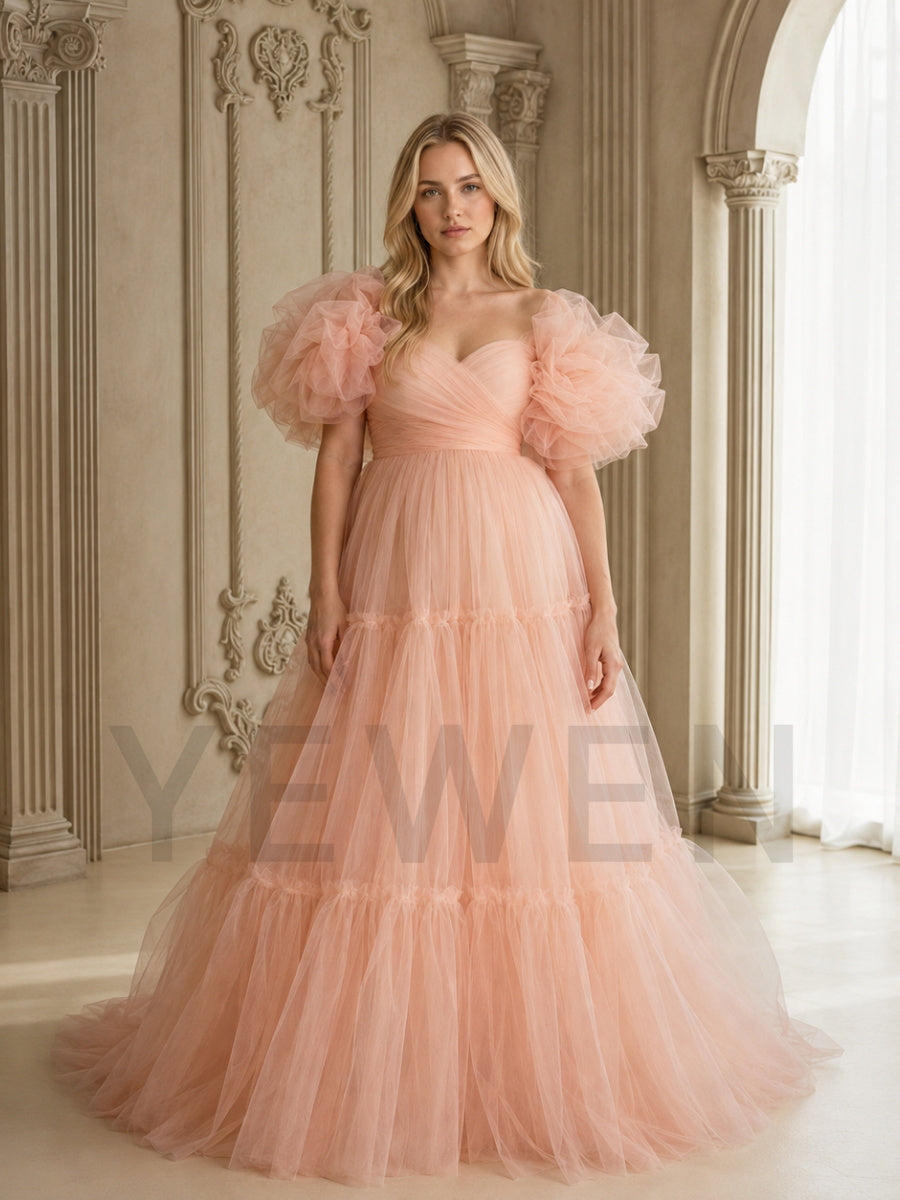 Sweetheart Oversized Puff Sleeve Maternity Photoshoot Dress HY269002