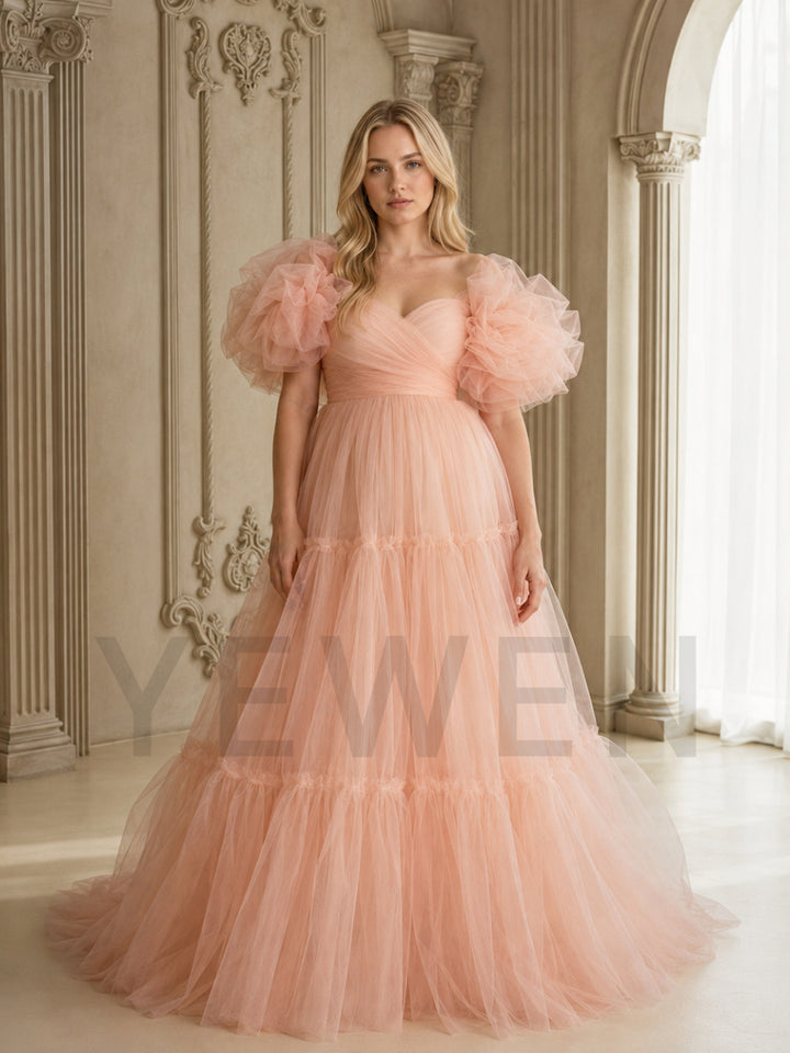 Sweetheart Oversized Puff Sleeve Maternity Photoshoot Dress HY269002