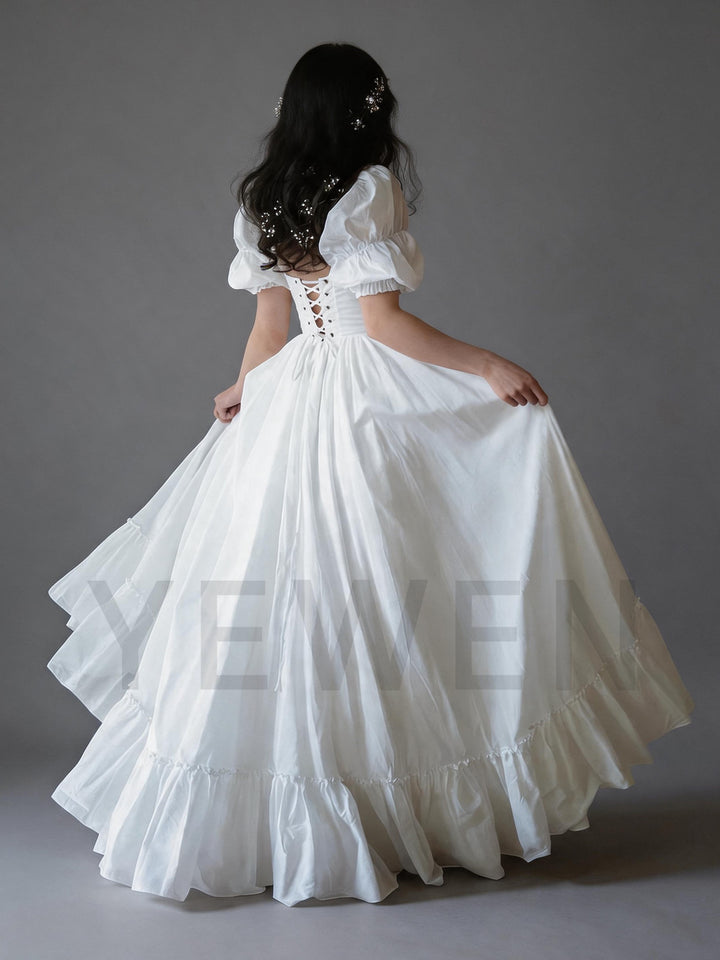 Square Neck Puff Sleeve Corset Tiered Ruffle Princess Dress YW2610152