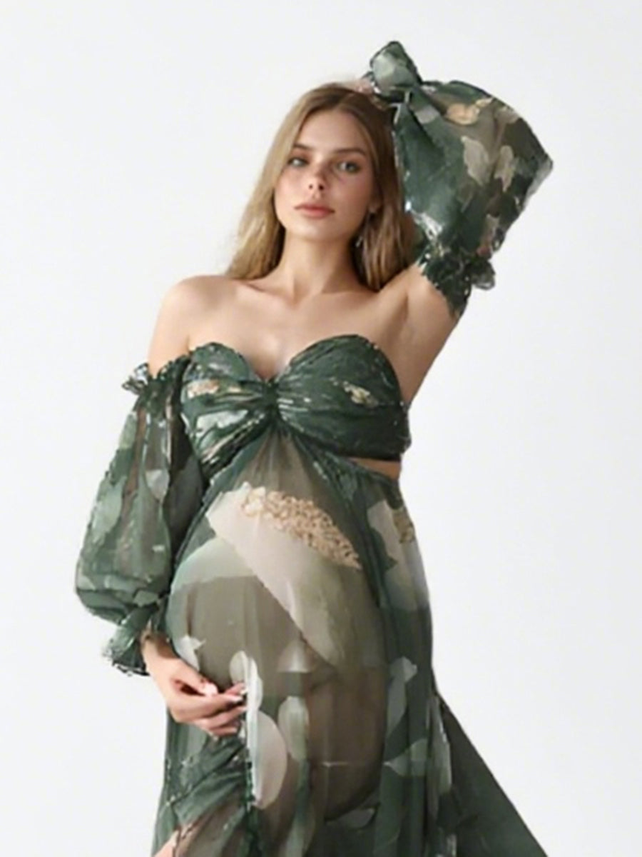 Bohemian Printed Chiffon Maternity Dress for Photoshoot Pregnancy Dress Photoshoot YW240526