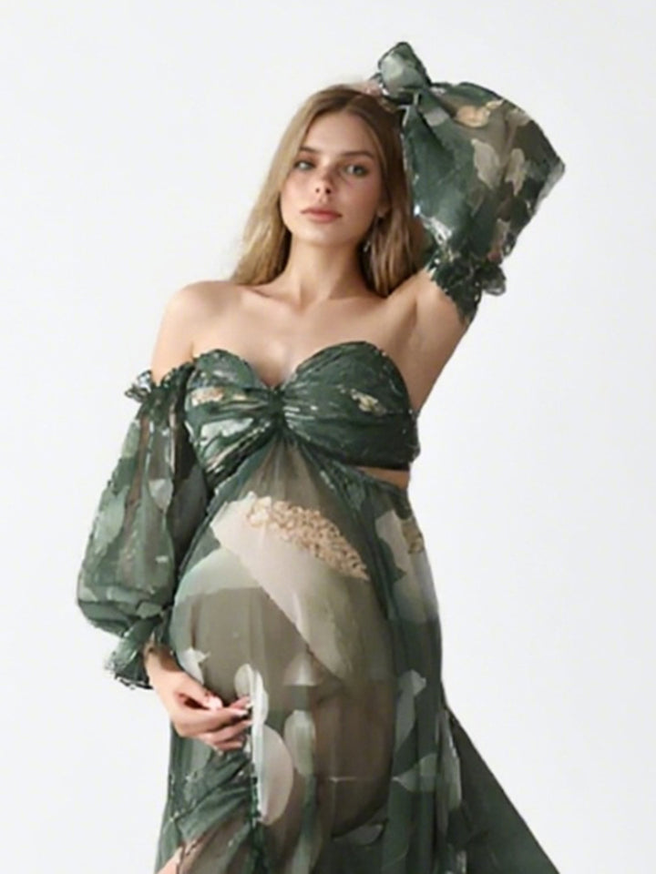Bohemian Printed Chiffon Maternity Dress for Photoshoot Pregnancy Dress Photoshoot YW240526