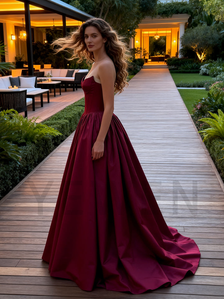 Burgundy Prom Dress Sation Backless Formal Occasion Celebrity Banquet Gown